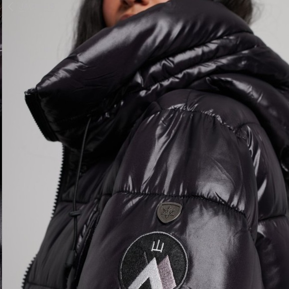 Superdry Shiny Black Long Puffer Jacket size 6 - Picture 4 of 12